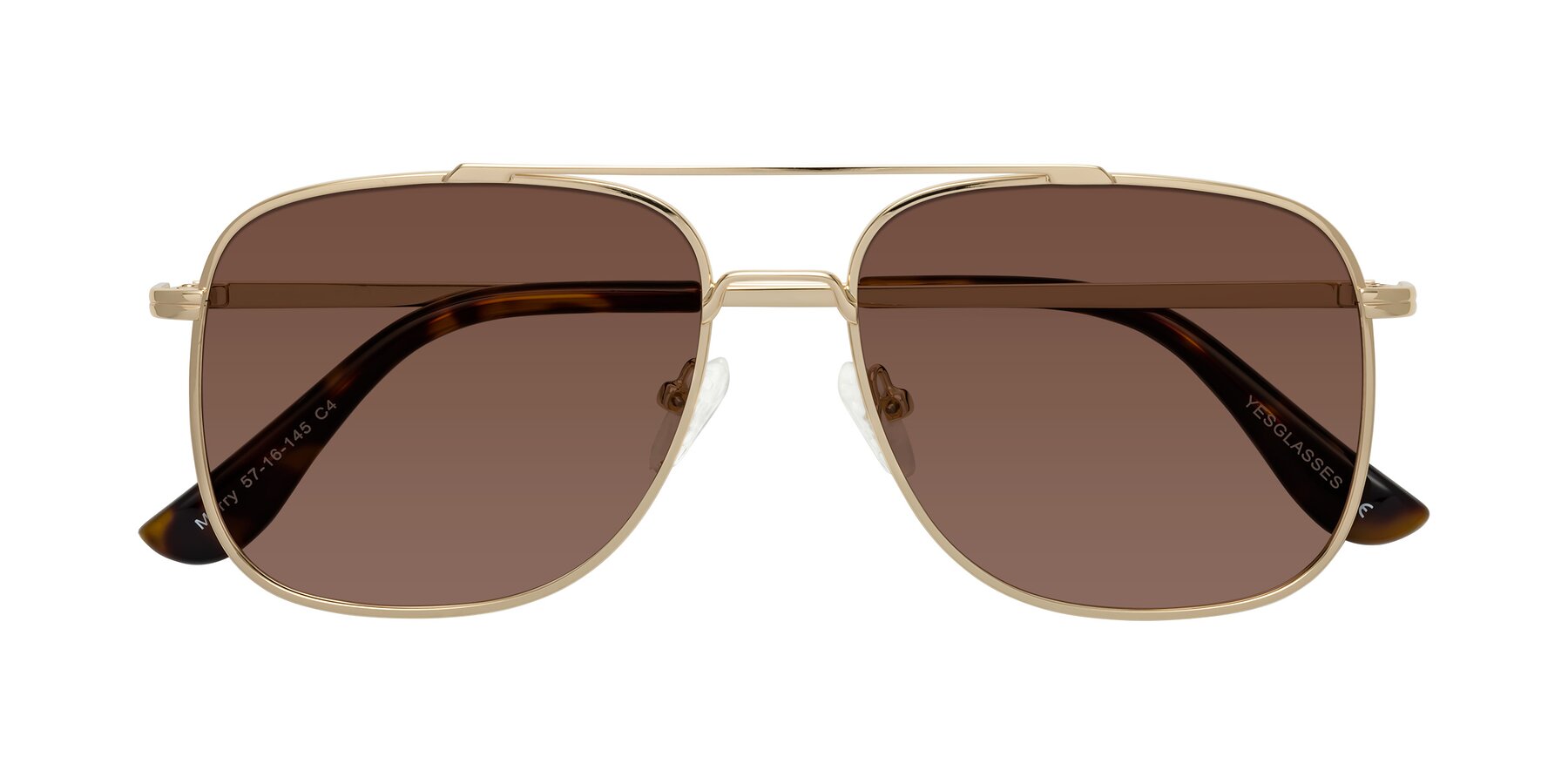 Folded Front of Merry in Gold with Brown Tinted Lenses