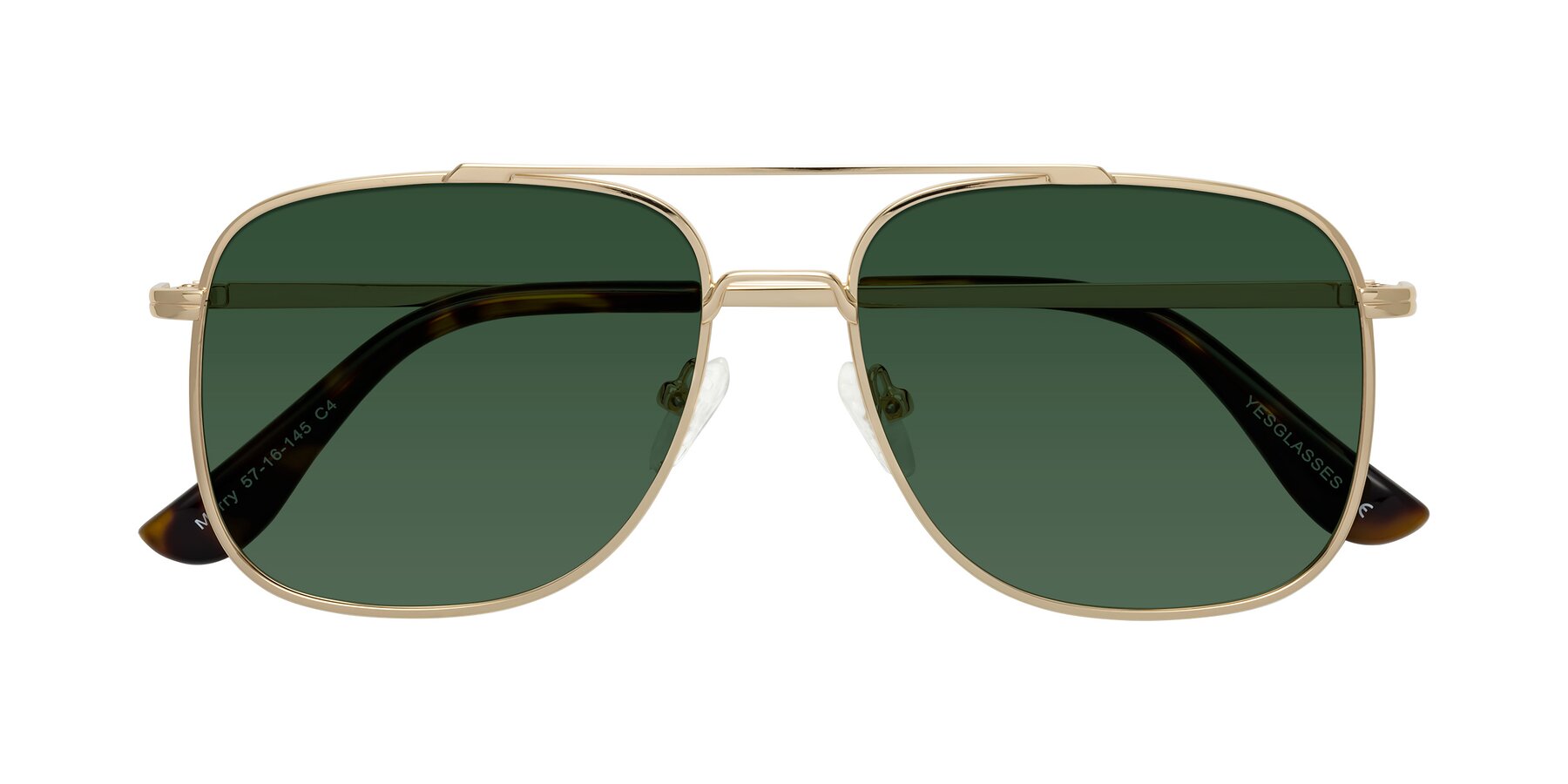 Folded Front of Merry in Gold with Green Tinted Lenses