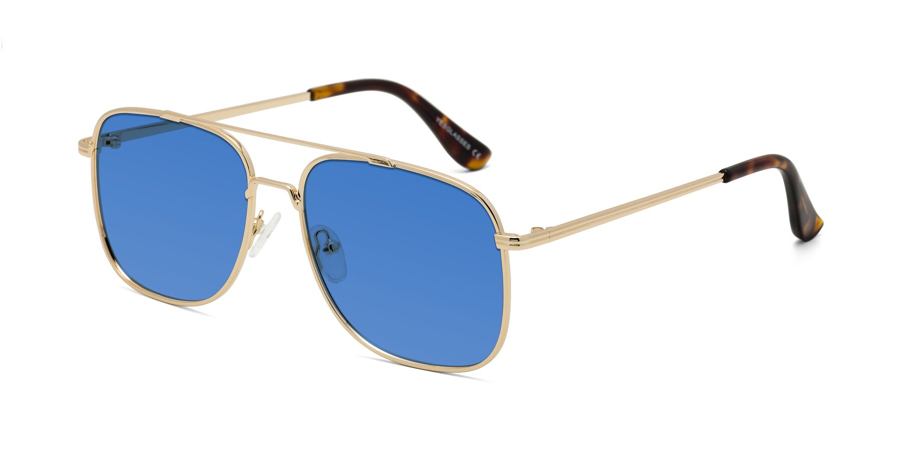 Angle of Merry in Gold with Blue Tinted Lenses