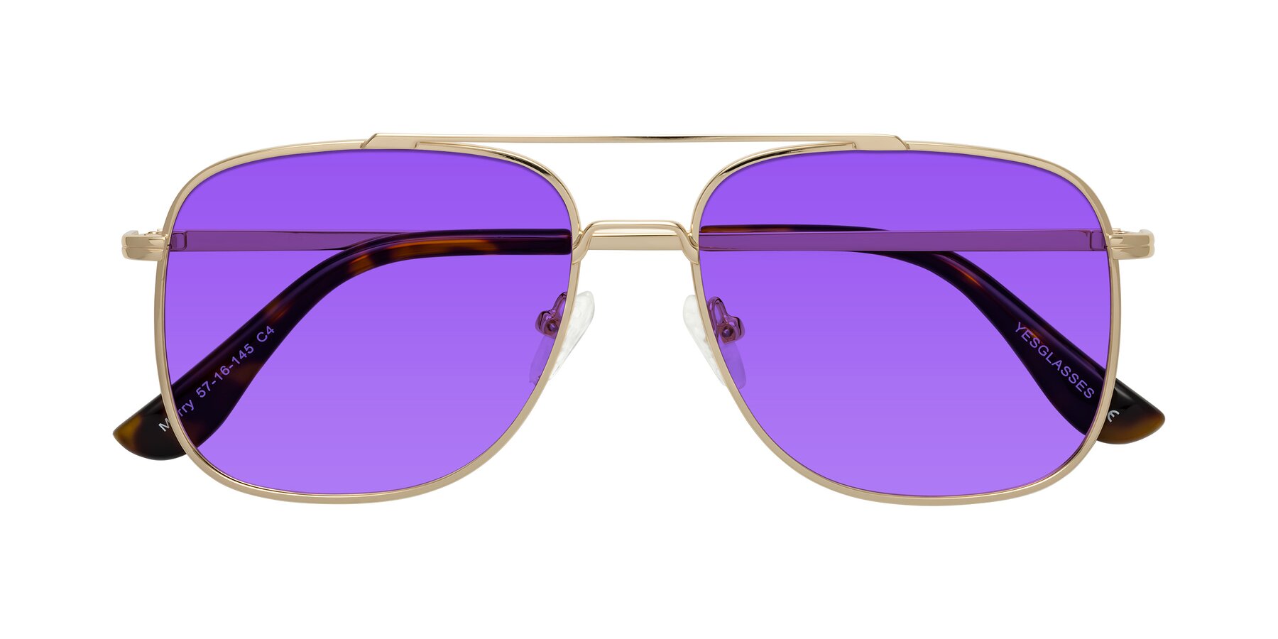 Folded Front of Merry in Gold with Purple Tinted Lenses