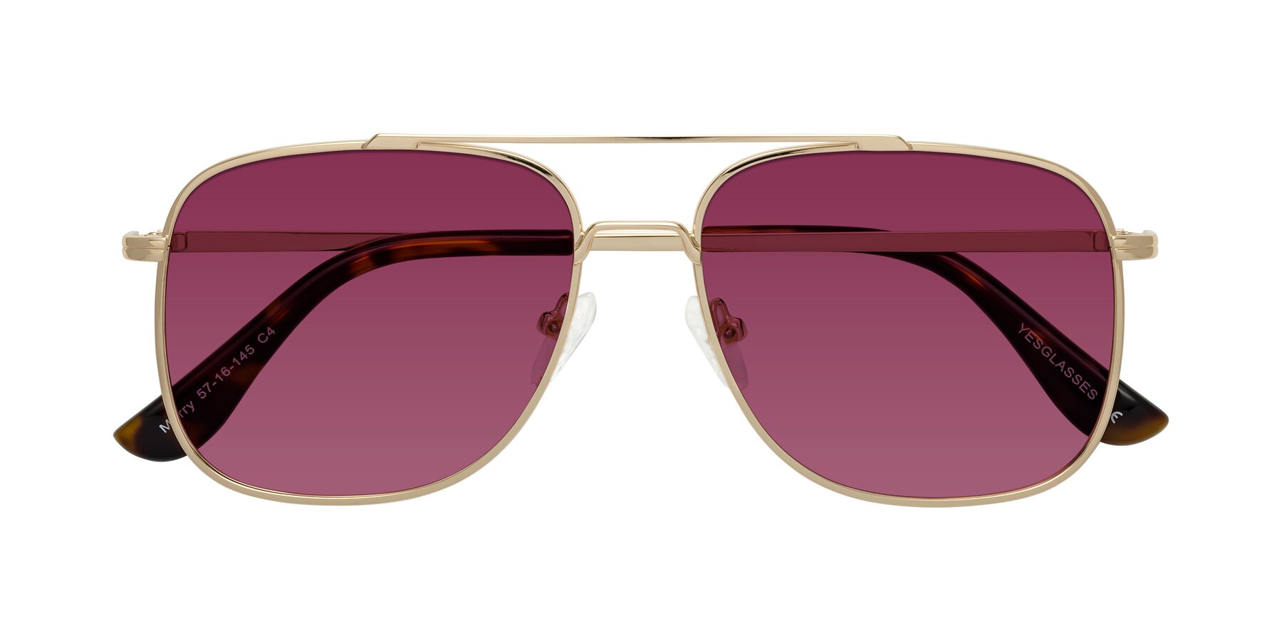 Folded Front of Merry in Gold with Wine Tinted Lenses