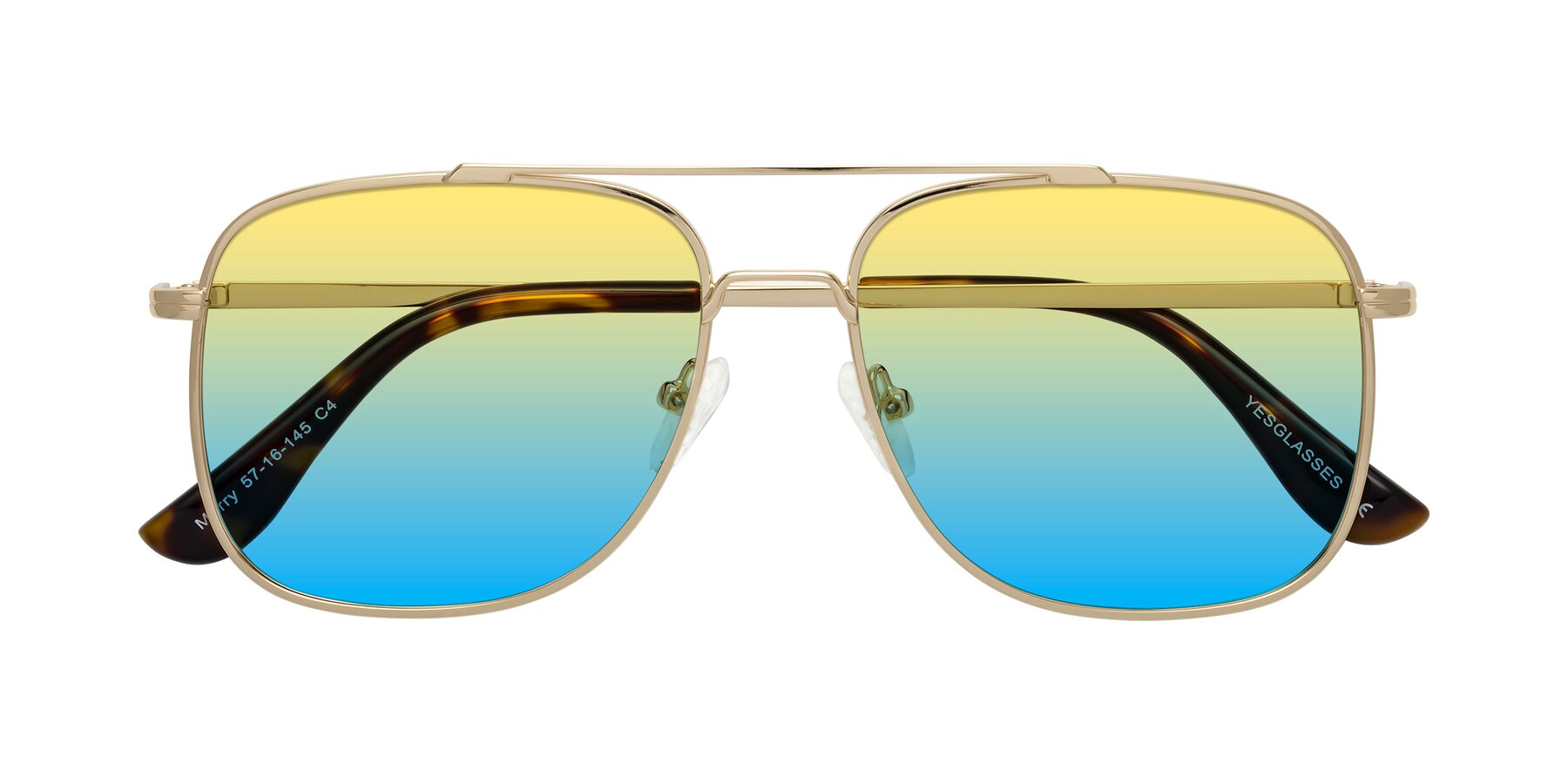 Folded Front of Merry in Gold with Yellow / Blue Gradient Lenses