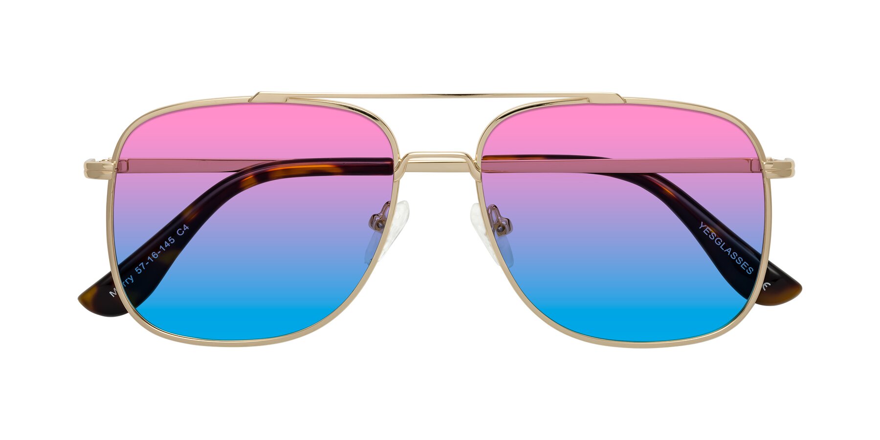 Folded Front of Merry in Gold with Pink / Blue Gradient Lenses