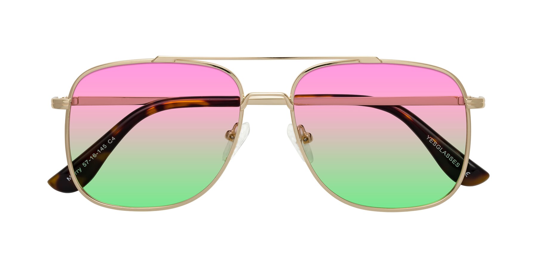 Folded Front of Merry in Gold with Pink / Green Gradient Lenses