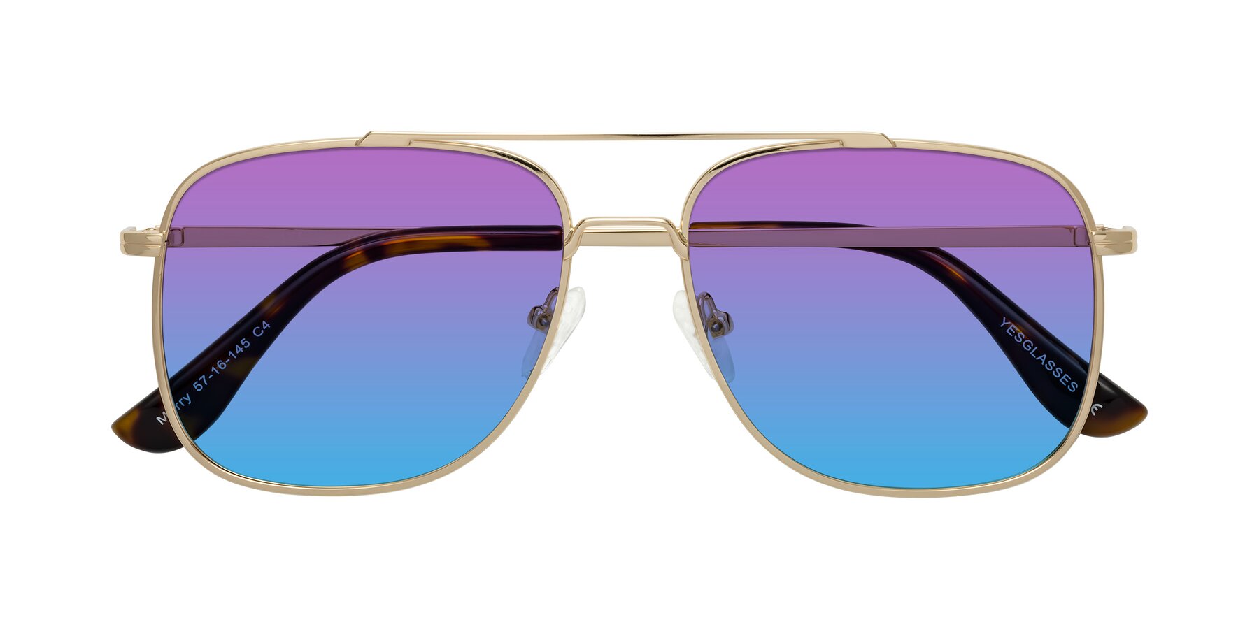 Folded Front of Merry in Gold with Purple / Blue Gradient Lenses