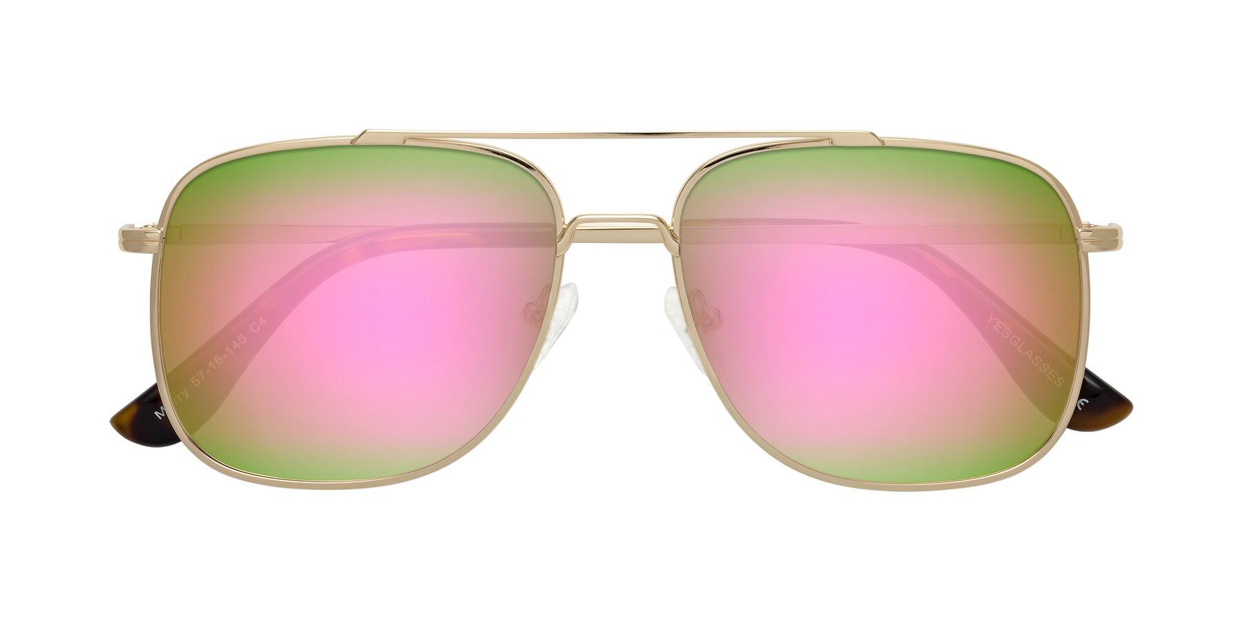 Folded Front of Merry in Gold with Pink Mirrored Lenses