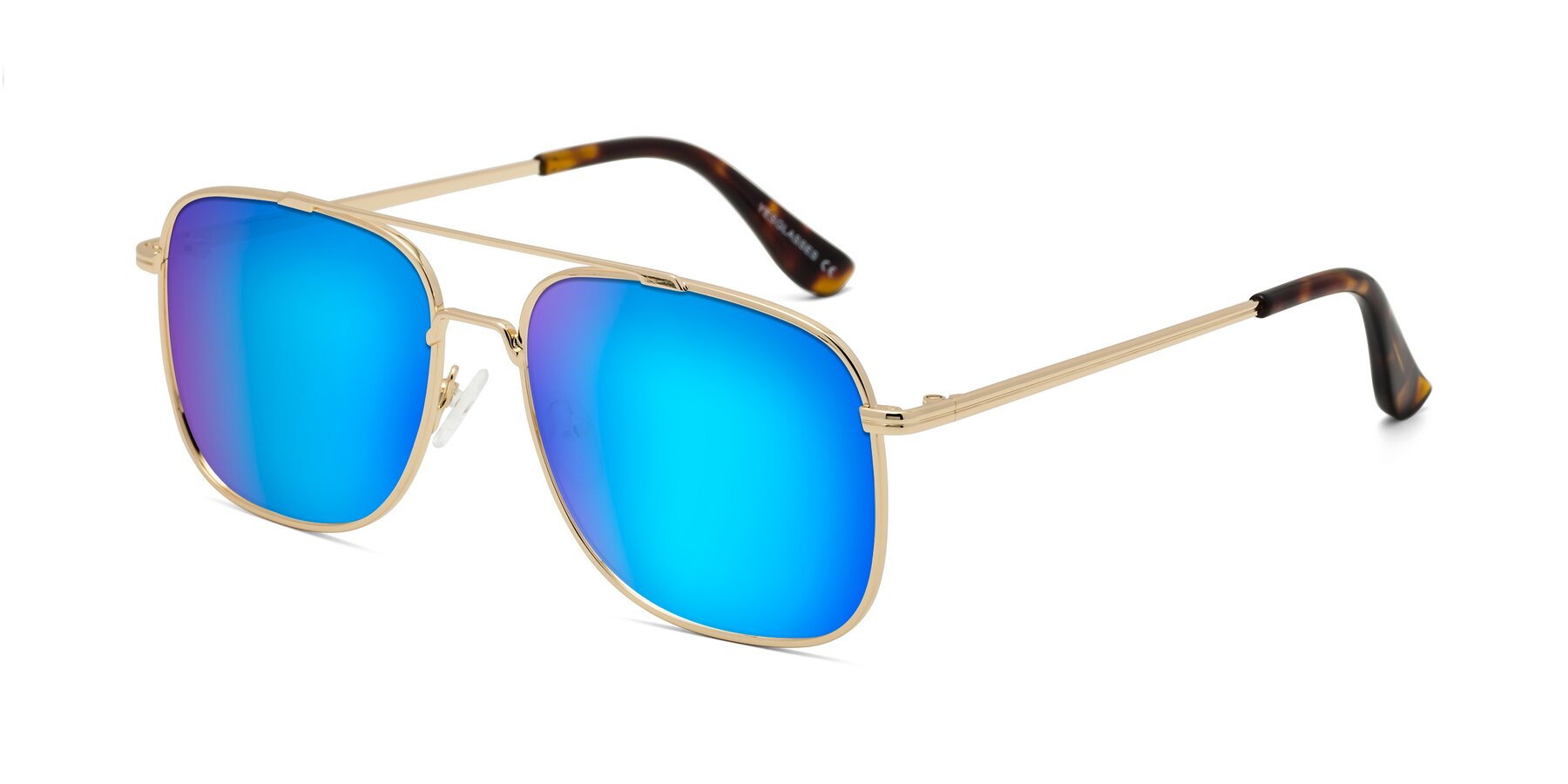 Angle of Merry in Gold with Blue Mirrored Lenses