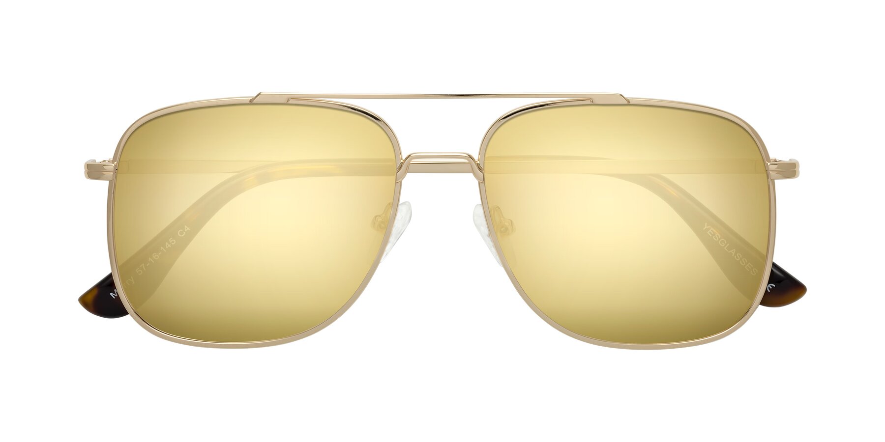 Folded Front of Merry in Gold with Gold Mirrored Lenses