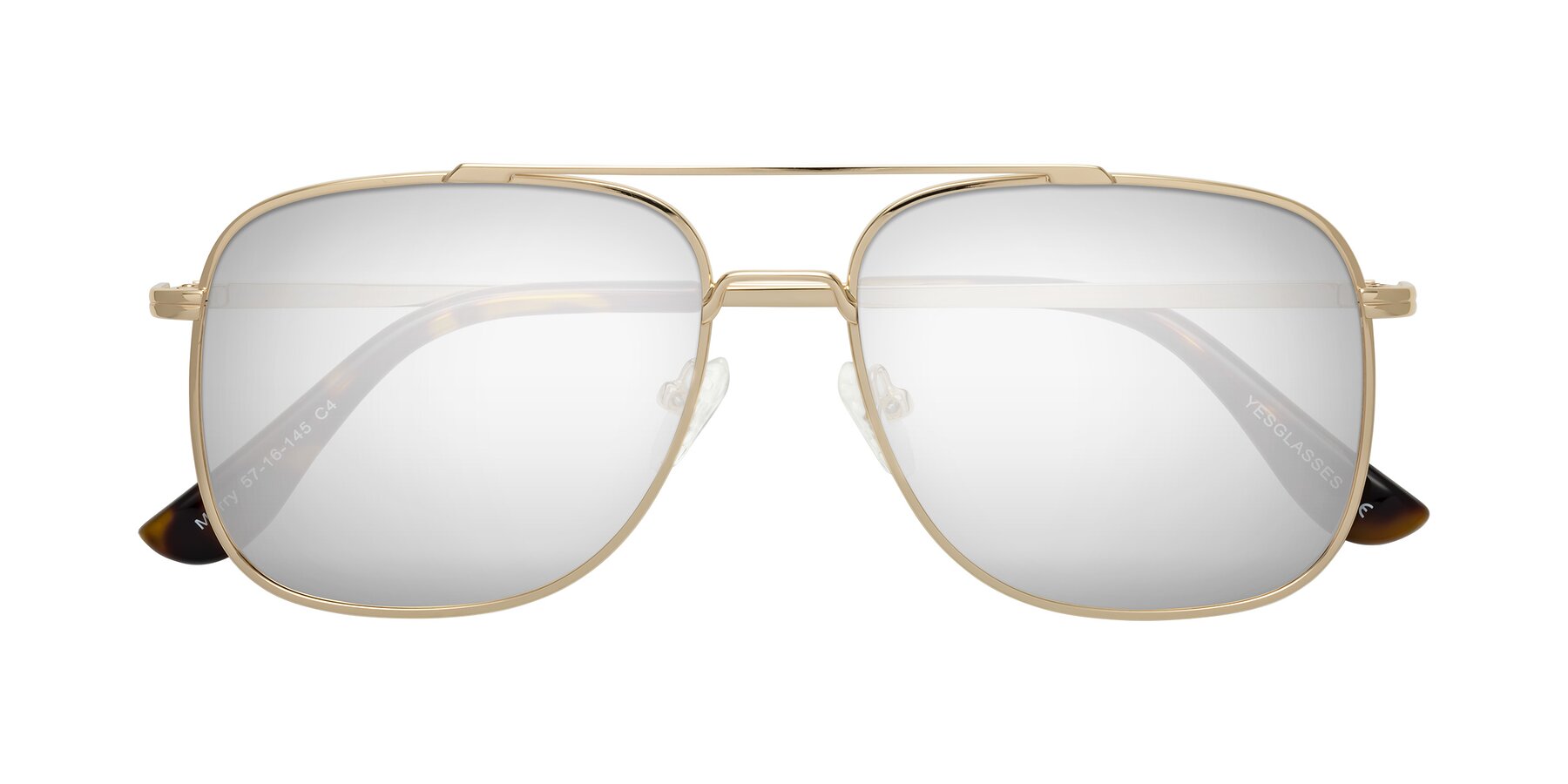 Folded Front of Merry in Gold with Silver Mirrored Lenses