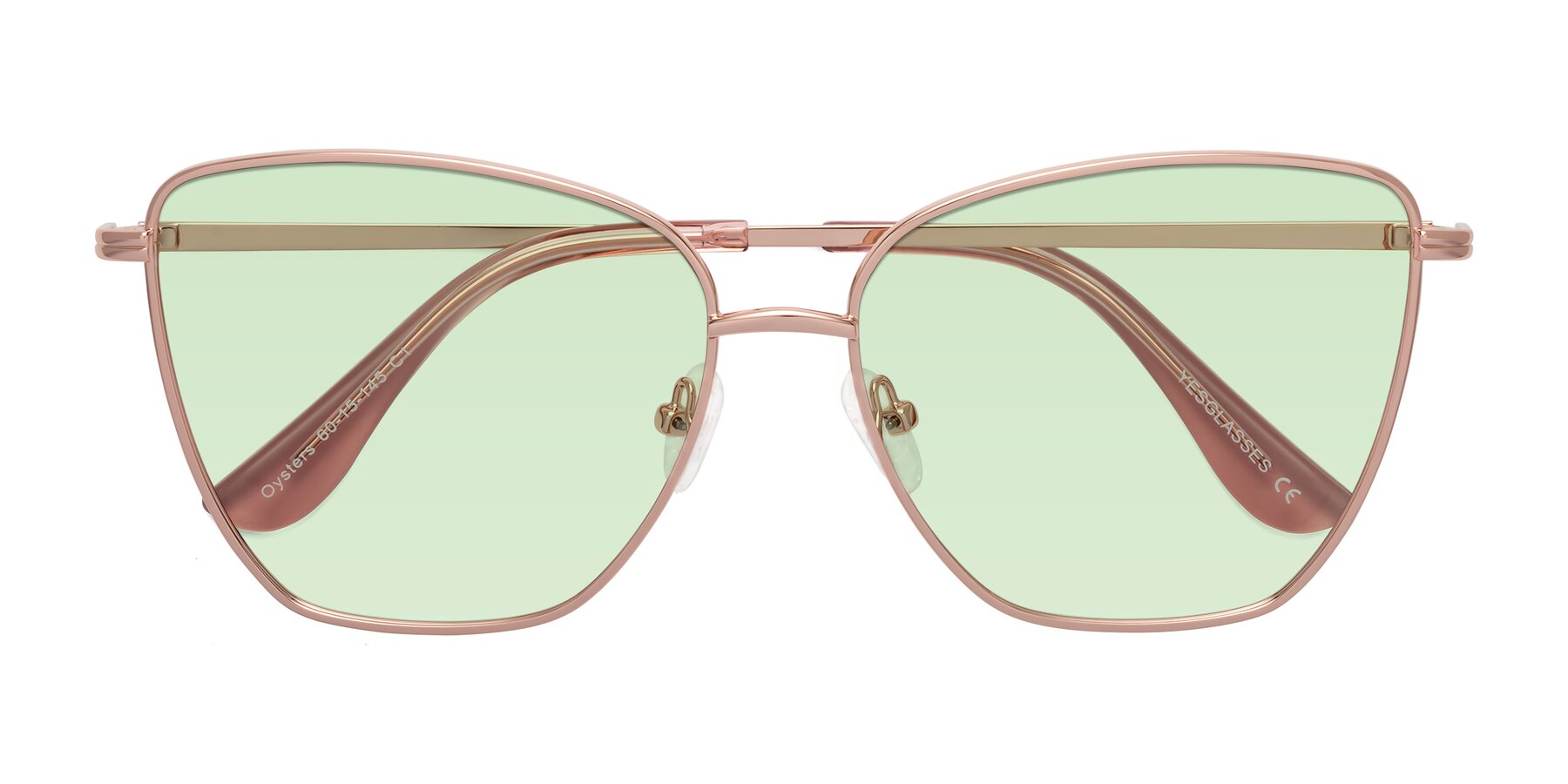 Folded Front of Oysters in Rose Gold with Light Green Tinted Lenses