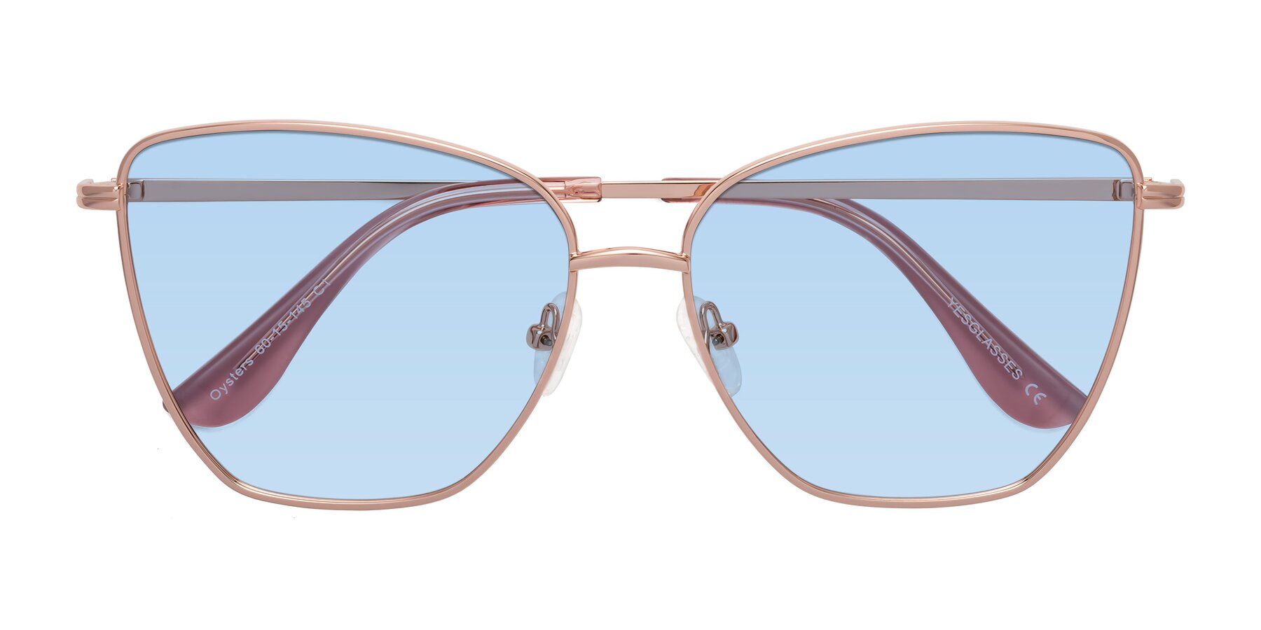 Folded Front of Oysters in Rose Gold with Light Blue Tinted Lenses