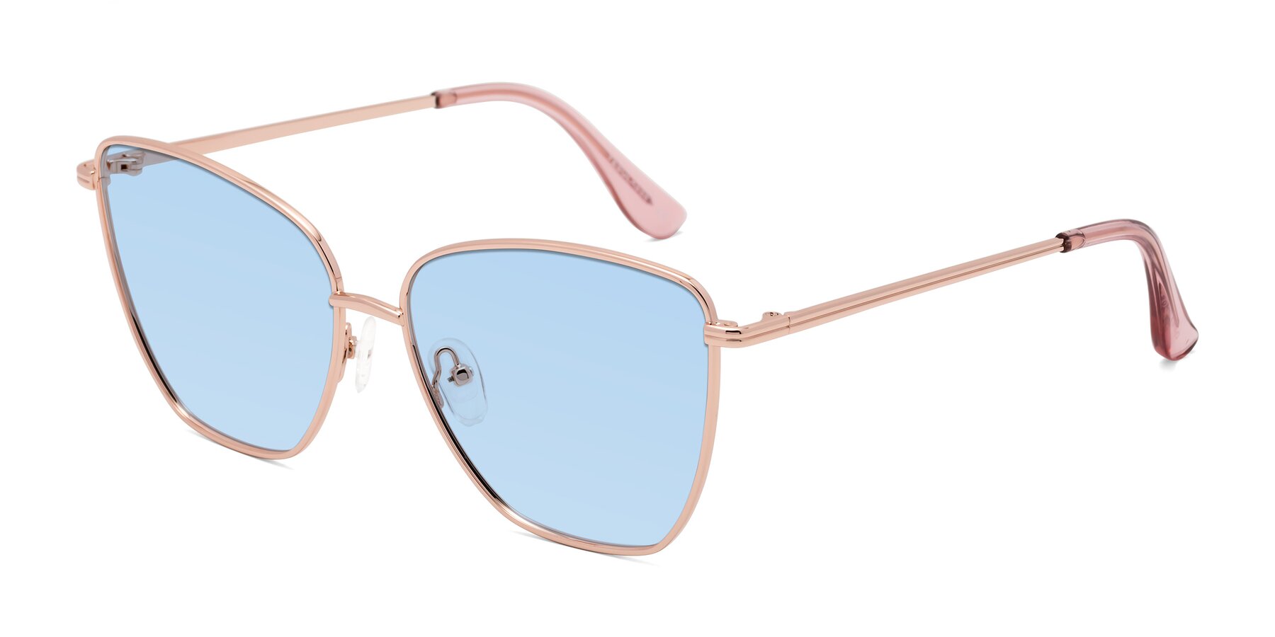 Angle of Oysters in Rose Gold with Light Blue Tinted Lenses