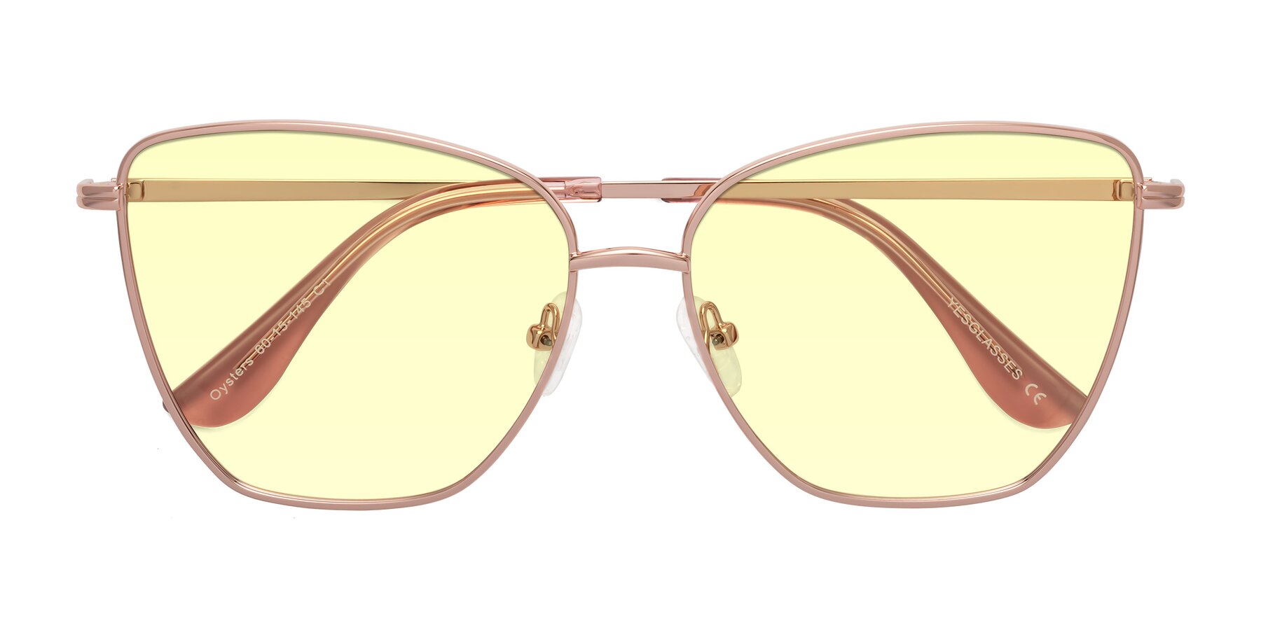 Folded Front of Oysters in Rose Gold with Light Yellow Tinted Lenses