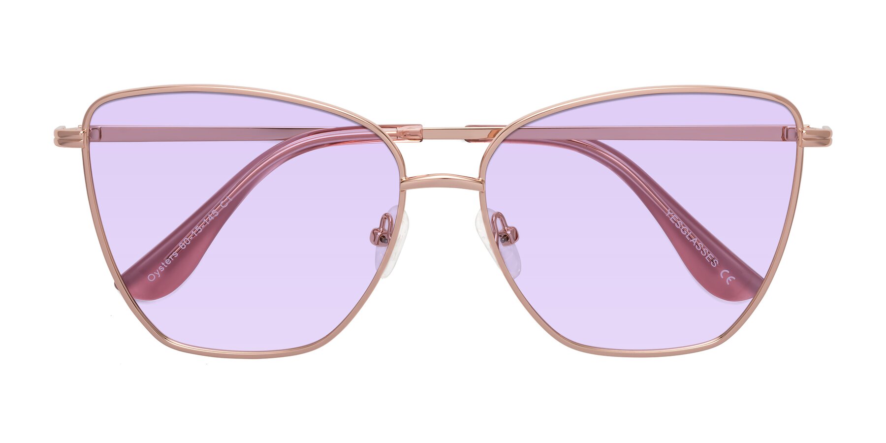 Folded Front of Oysters in Rose Gold with Light Purple Tinted Lenses