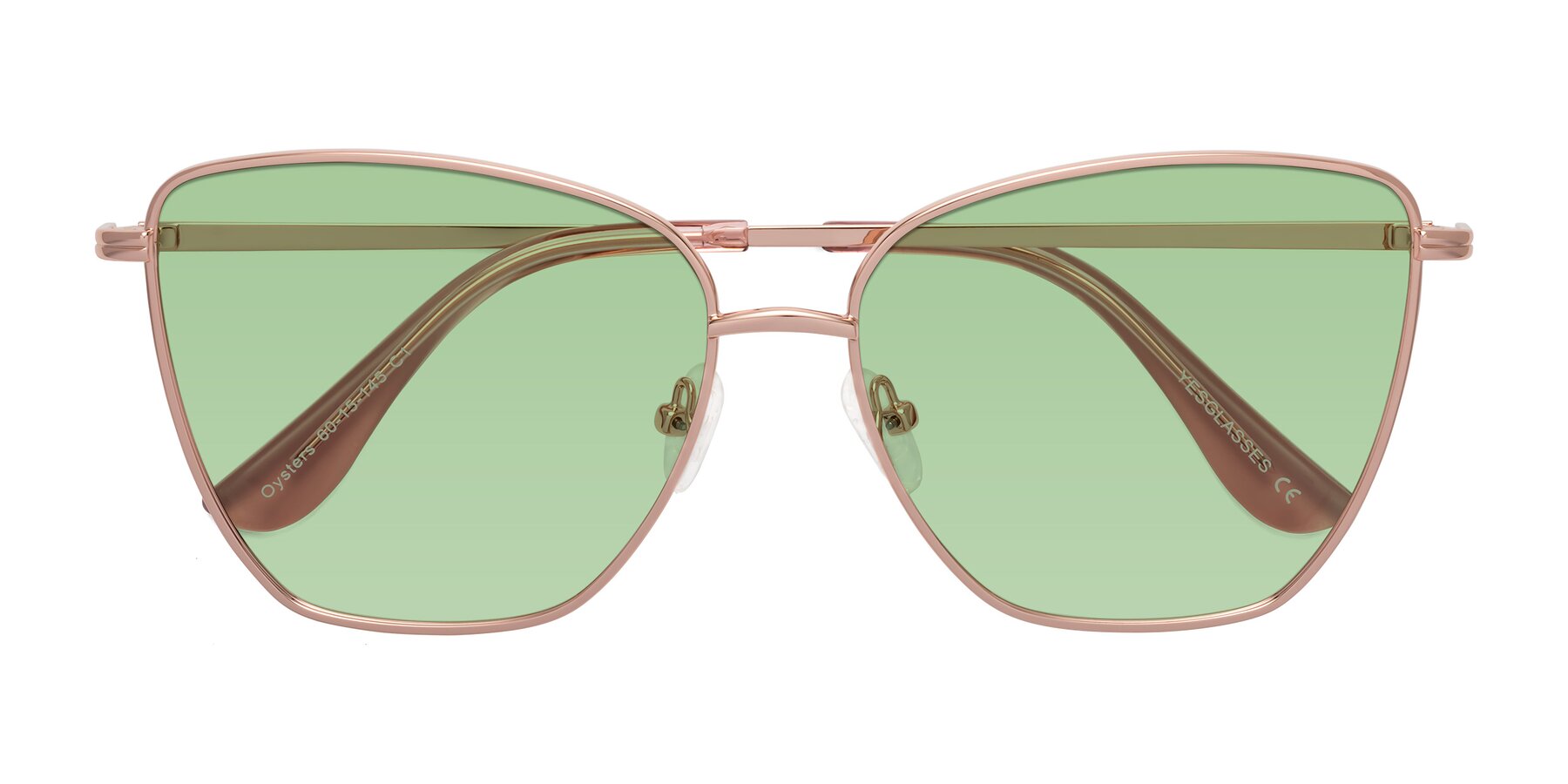 Folded Front of Oysters in Rose Gold with Medium Green Tinted Lenses