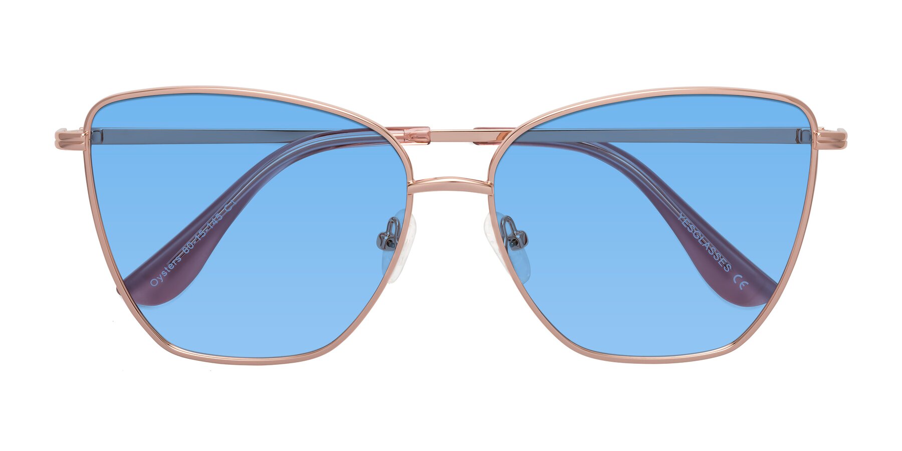 Folded Front of Oysters in Rose Gold with Medium Blue Tinted Lenses