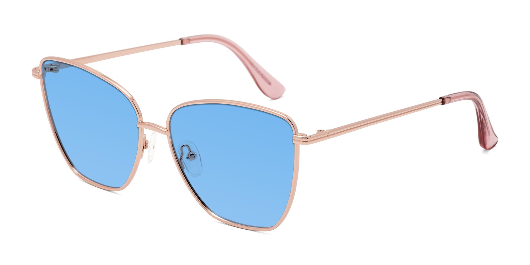 Angle of Oysters in Rose Gold with Medium Blue Tinted Lenses