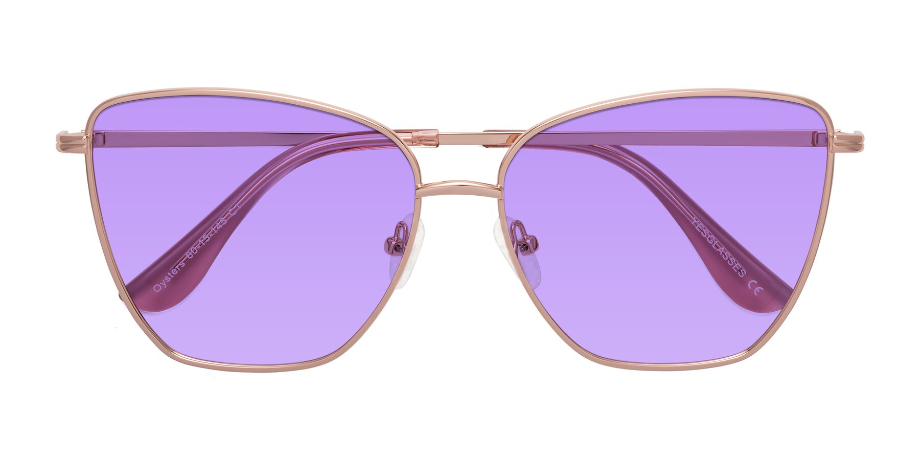 Folded Front of Oysters in Rose Gold with Medium Purple Tinted Lenses