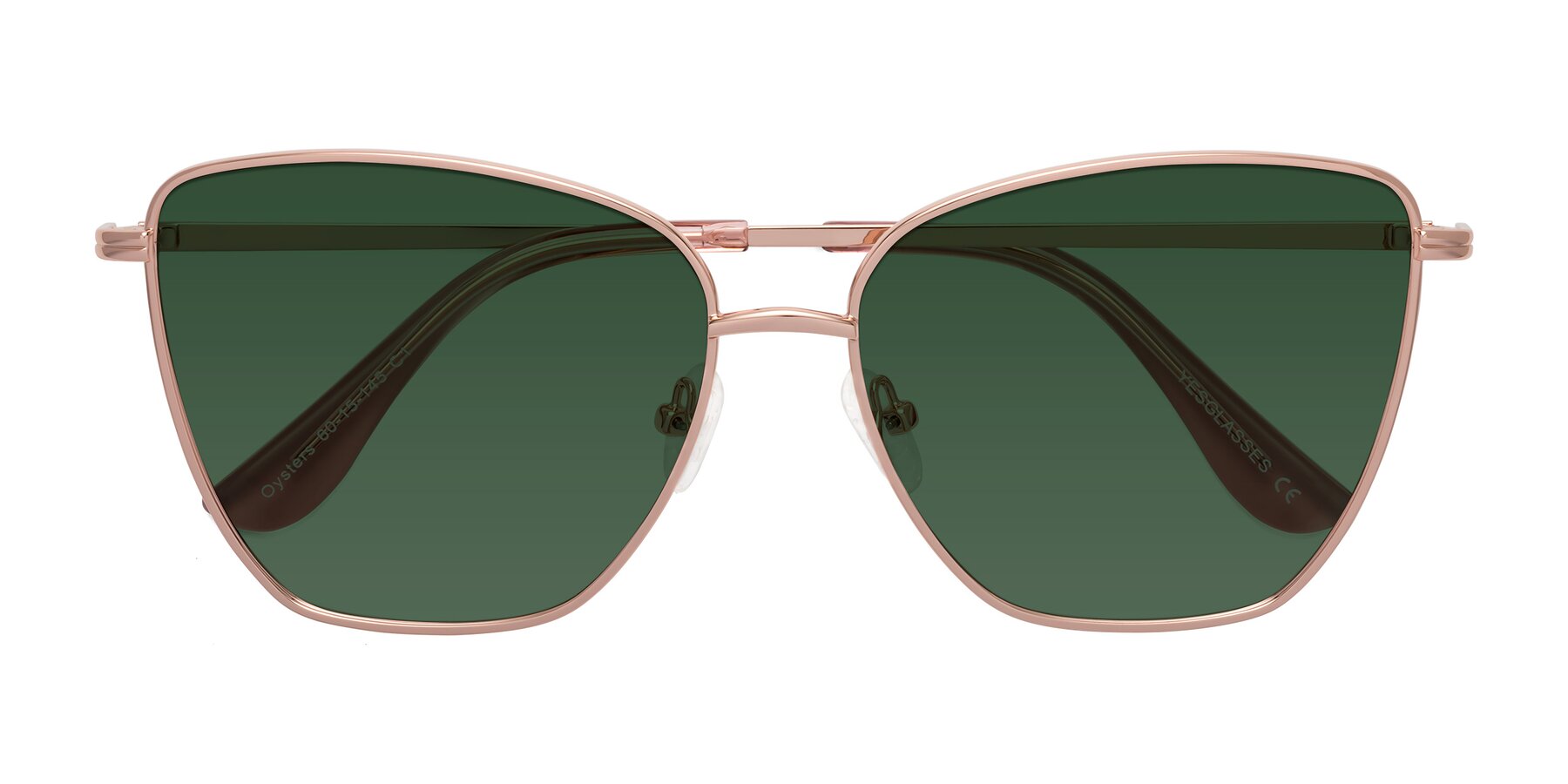 Folded Front of Oysters in Rose Gold with Green Tinted Lenses