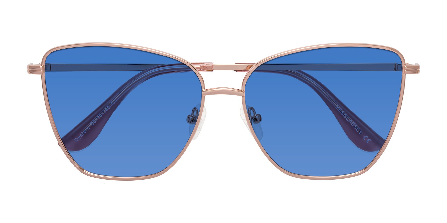 Folded Front of Oysters in Rose Gold with Blue Tinted Lenses