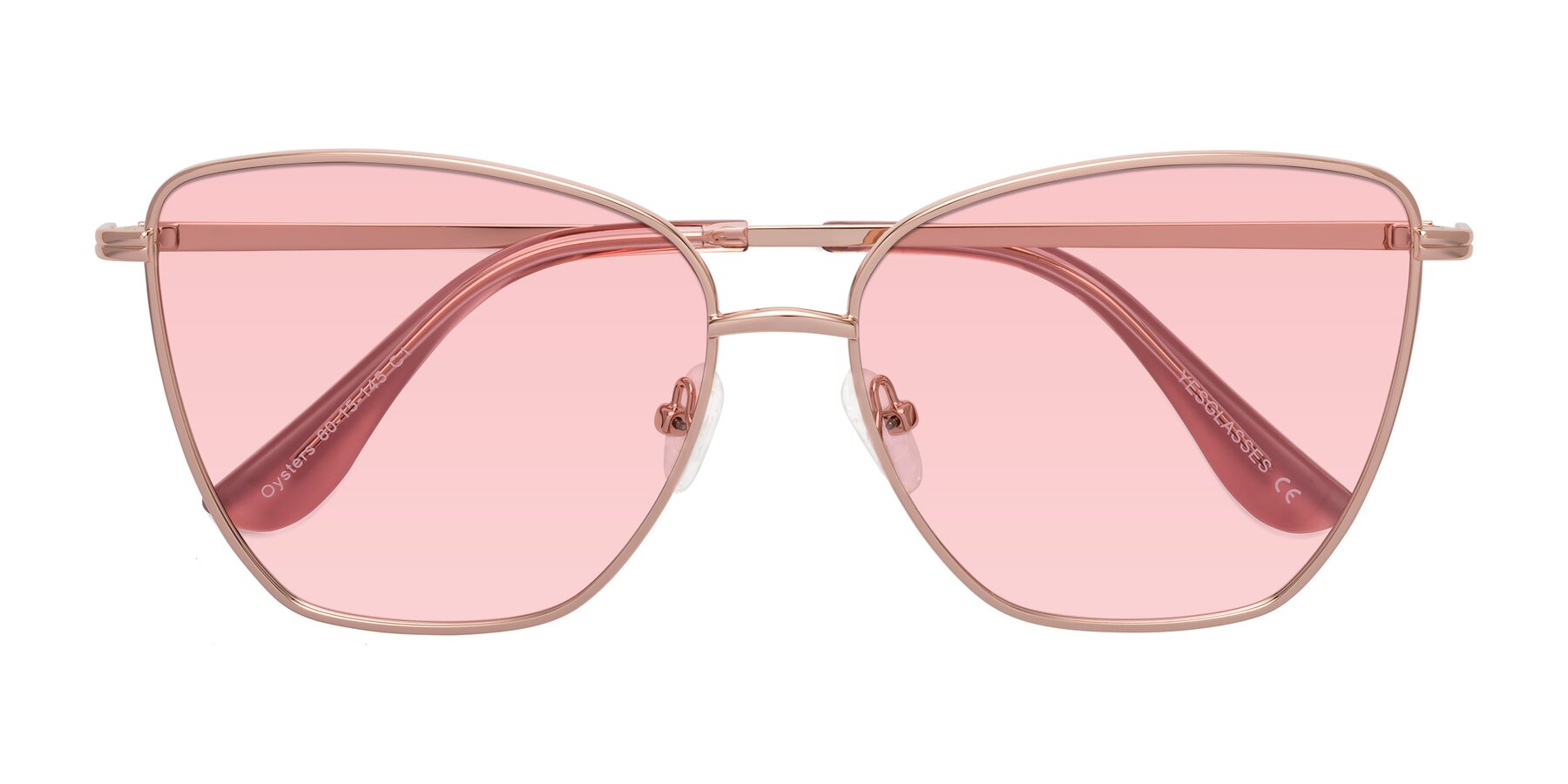 Folded Front of Oysters in Rose Gold with Light Garnet Tinted Lenses