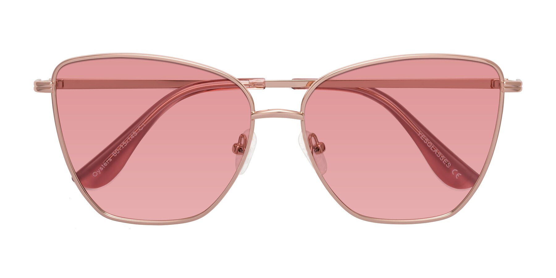 Folded Front of Oysters in Rose Gold with Medium Garnet Tinted Lenses