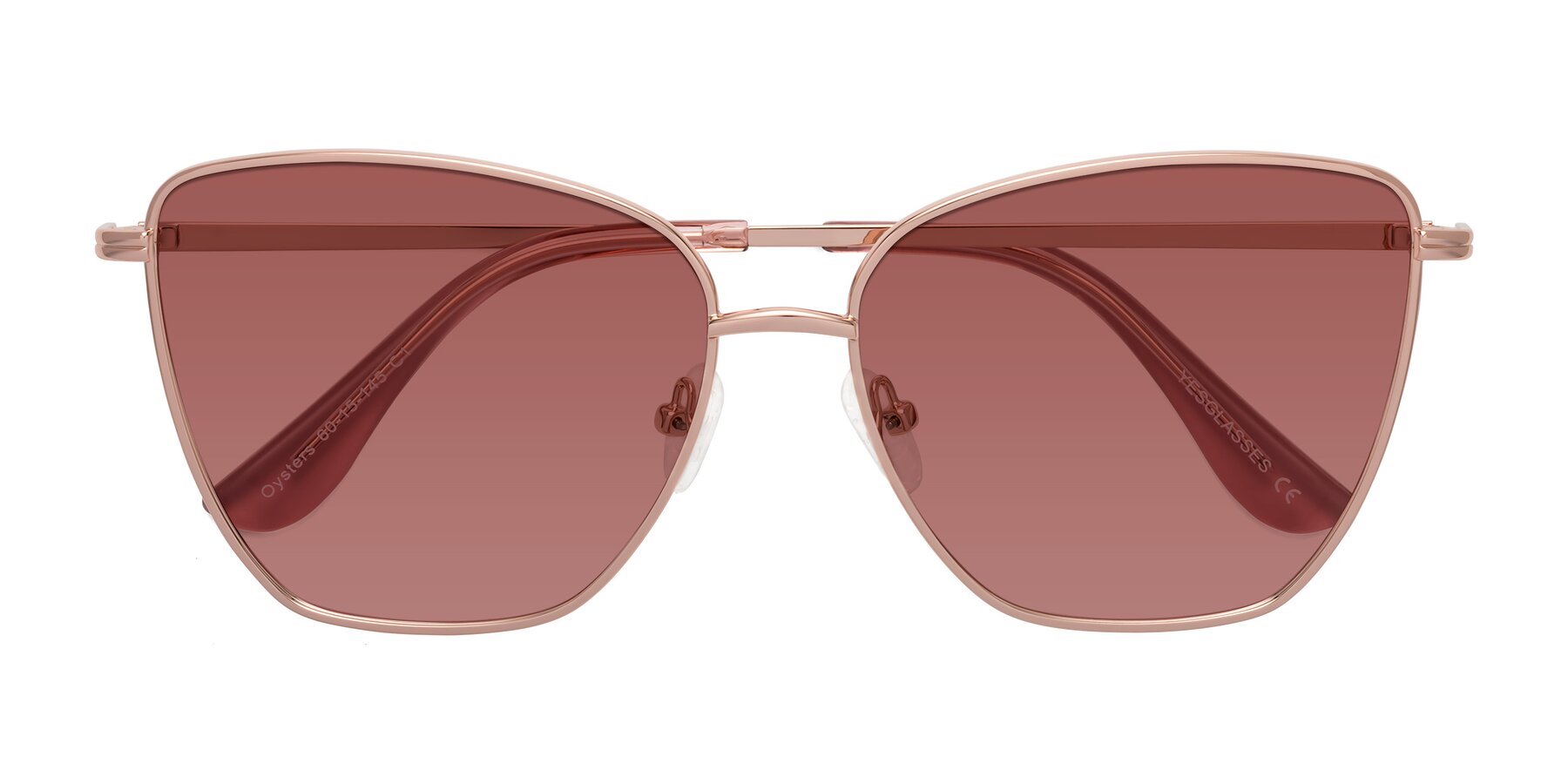 Folded Front of Oysters in Rose Gold with Garnet Tinted Lenses