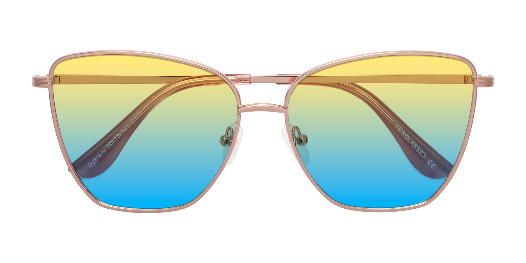 Folded Front of Oysters in Rose Gold with Yellow / Blue Gradient Lenses