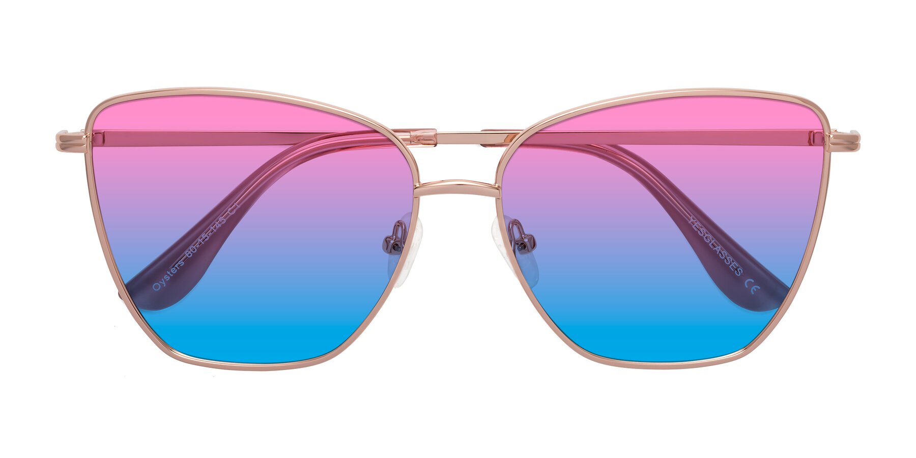 Folded Front of Oysters in Rose Gold with Pink / Blue Gradient Lenses