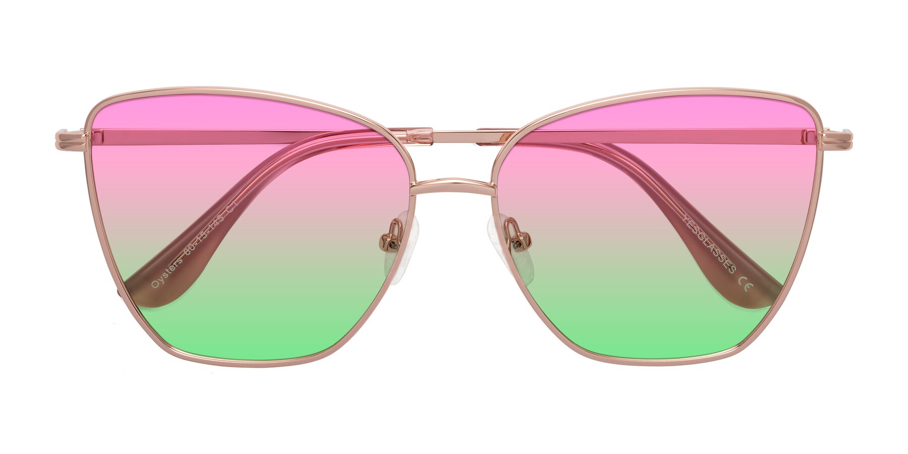 Folded Front of Oysters in Rose Gold with Pink / Green Gradient Lenses