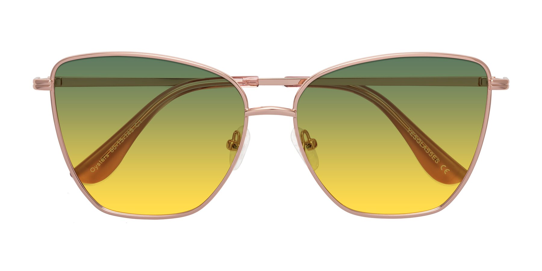 Folded Front of Oysters in Rose Gold with Green / Yellow Gradient Lenses