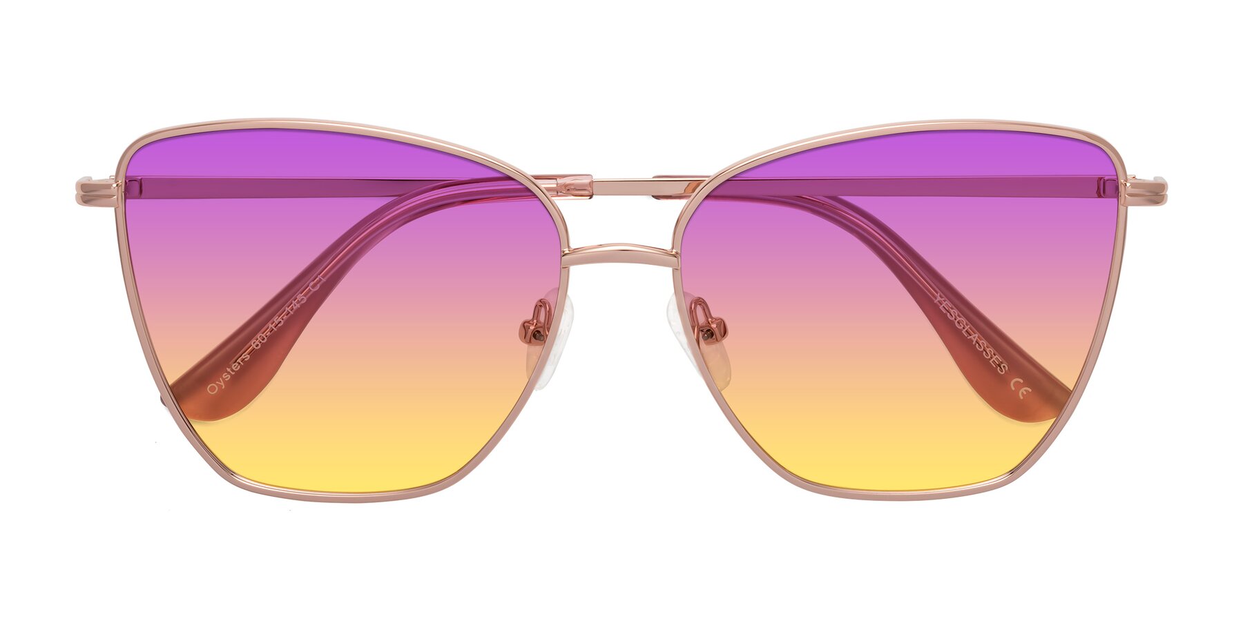 Folded Front of Oysters in Rose Gold with Purple / Yellow Gradient Lenses