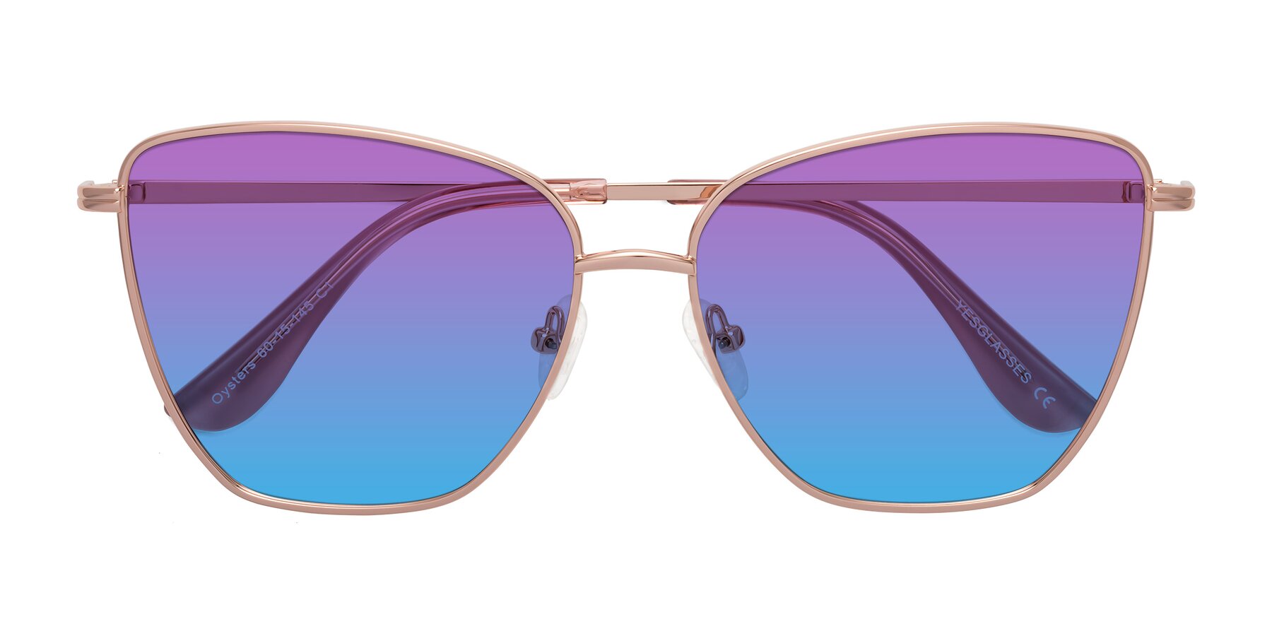 Folded Front of Oysters in Rose Gold with Purple / Blue Gradient Lenses