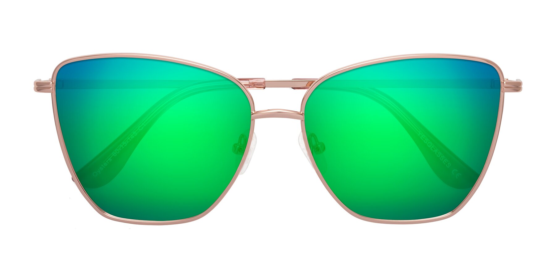 Folded Front of Oysters in Rose Gold with Green Mirrored Lenses