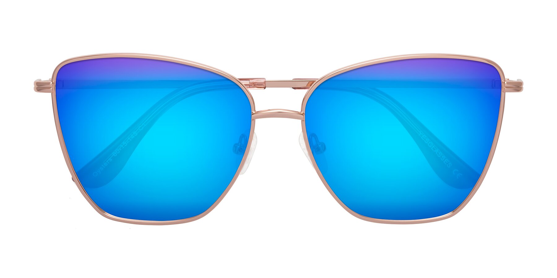 Folded Front of Oysters in Rose Gold with Blue Mirrored Lenses