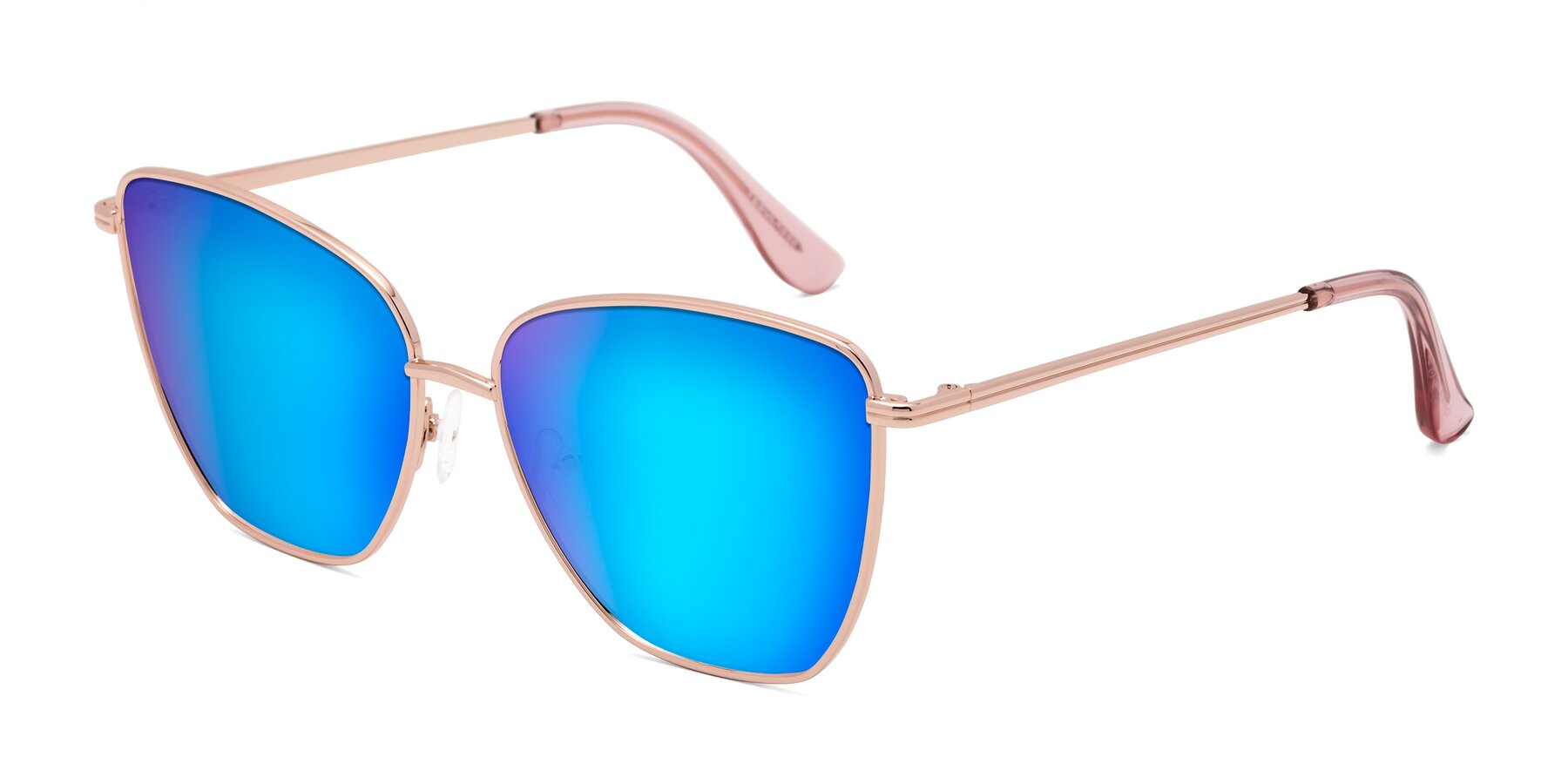 Angle of Oysters in Rose Gold with Blue Mirrored Lenses