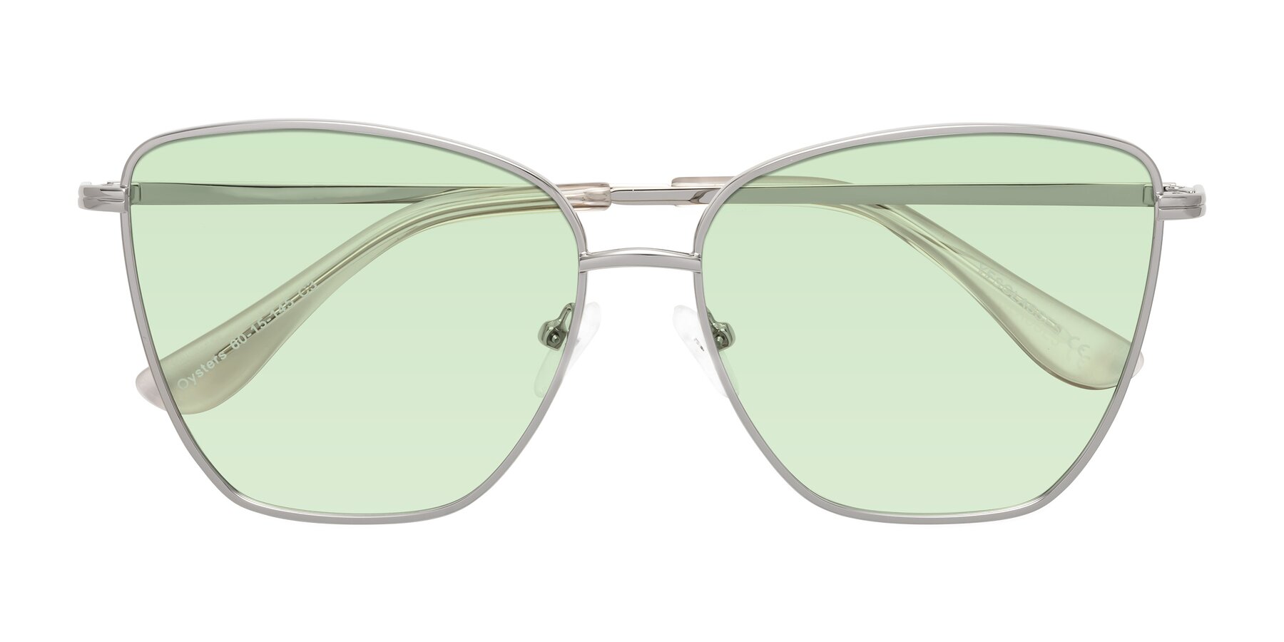 Folded Front of Oysters in Silver with Light Green Tinted Lenses