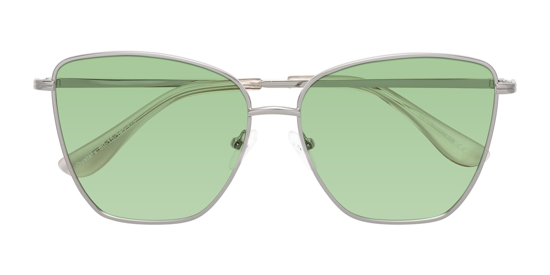 Folded Front of Oysters in Silver with Medium Green Tinted Lenses