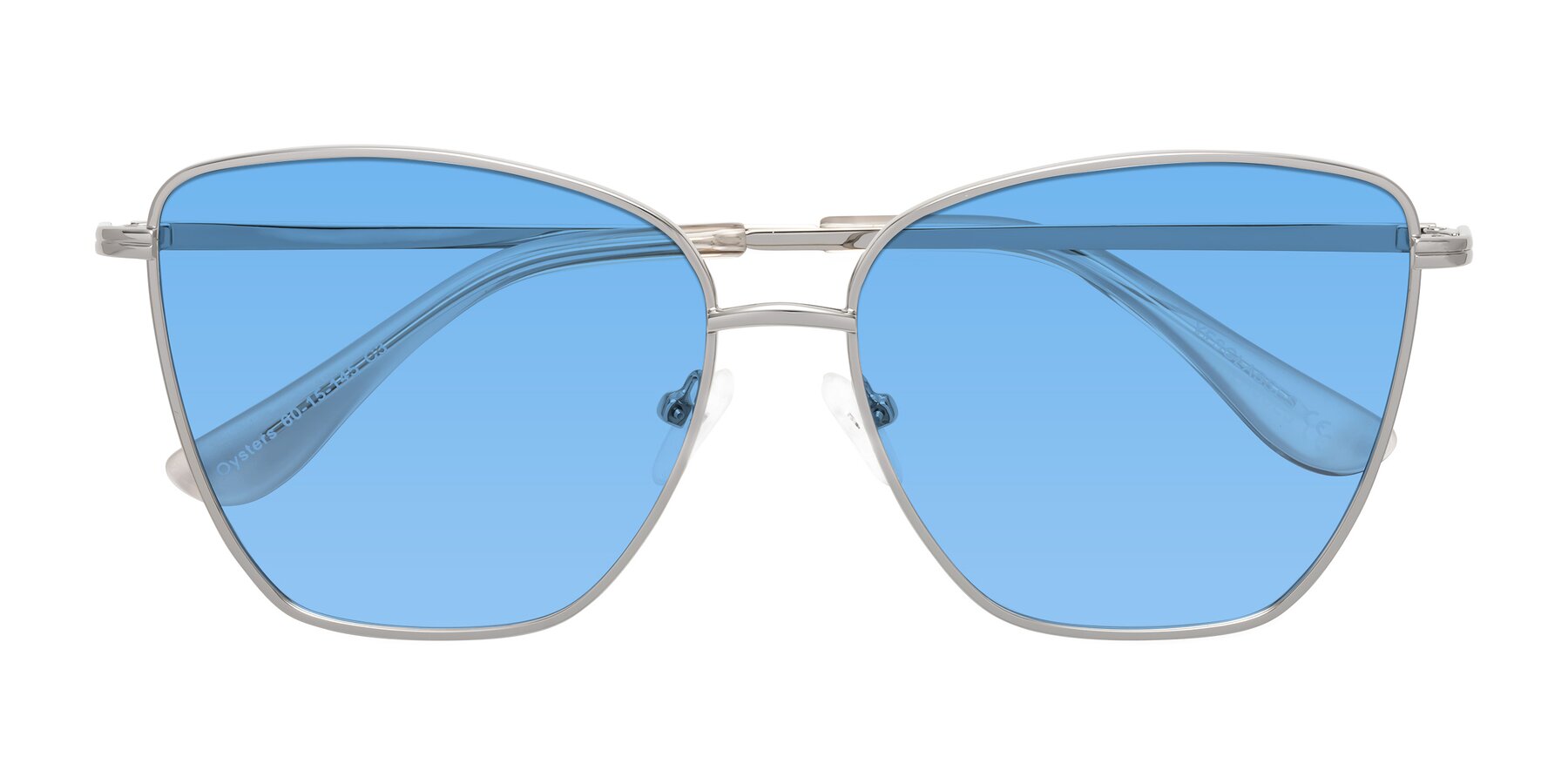 Folded Front of Oysters in Silver with Medium Blue Tinted Lenses