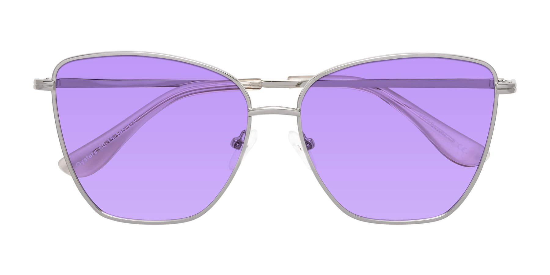 Folded Front of Oysters in Silver with Medium Purple Tinted Lenses