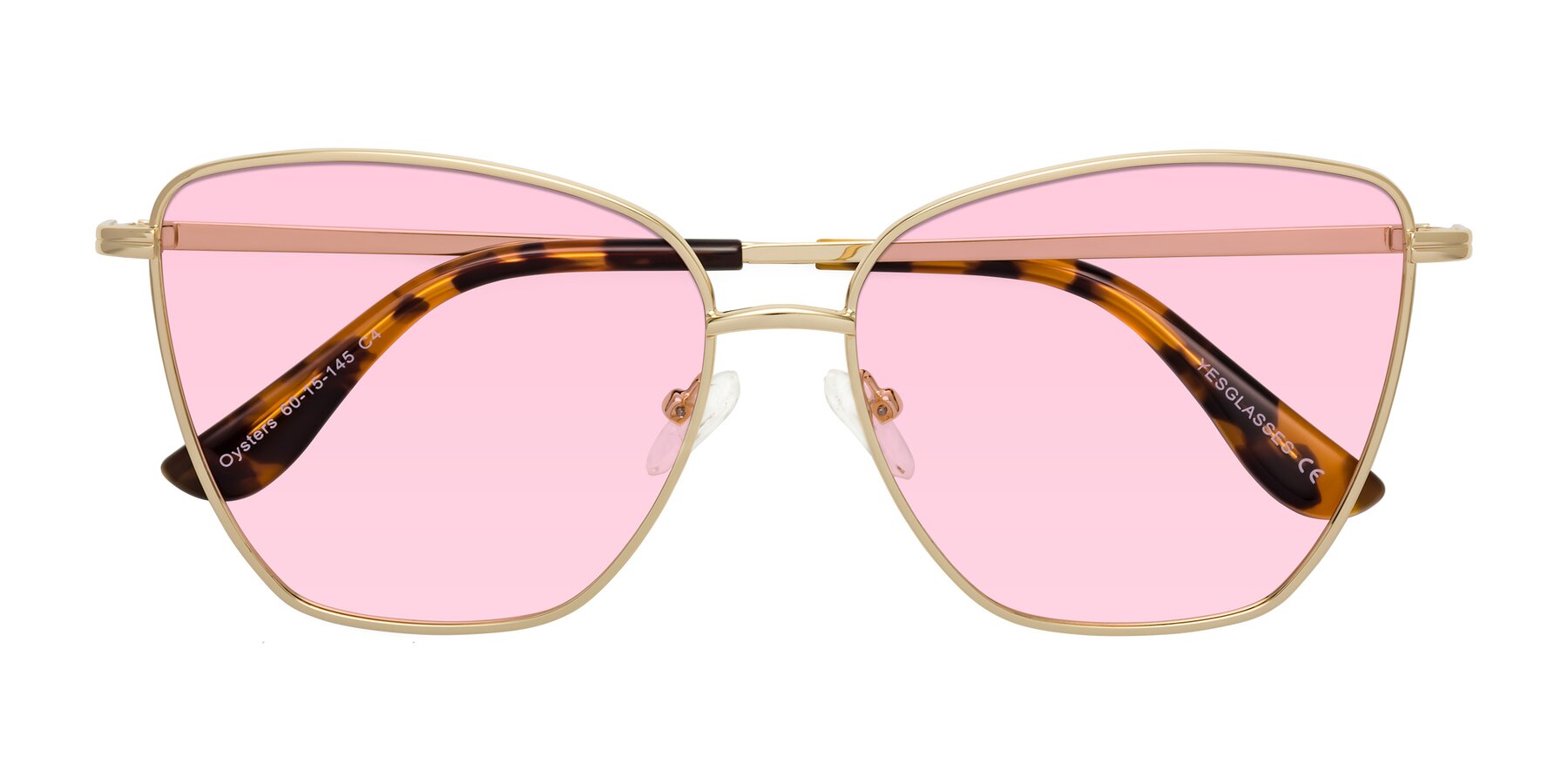 Folded Front of Oysters in Gold with Light Pink Tinted Lenses