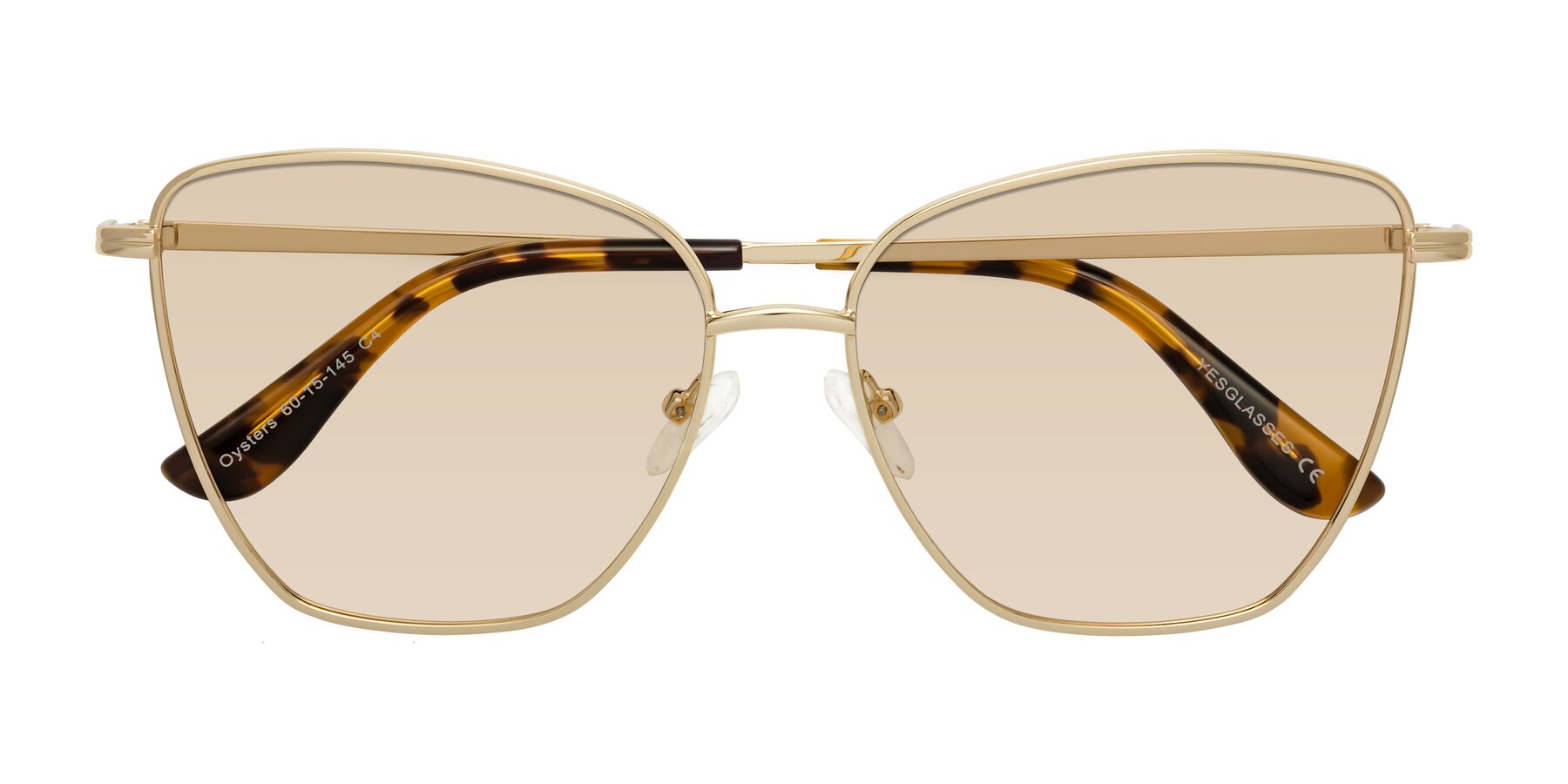 Folded Front of Oysters in Gold with Light Brown Tinted Lenses