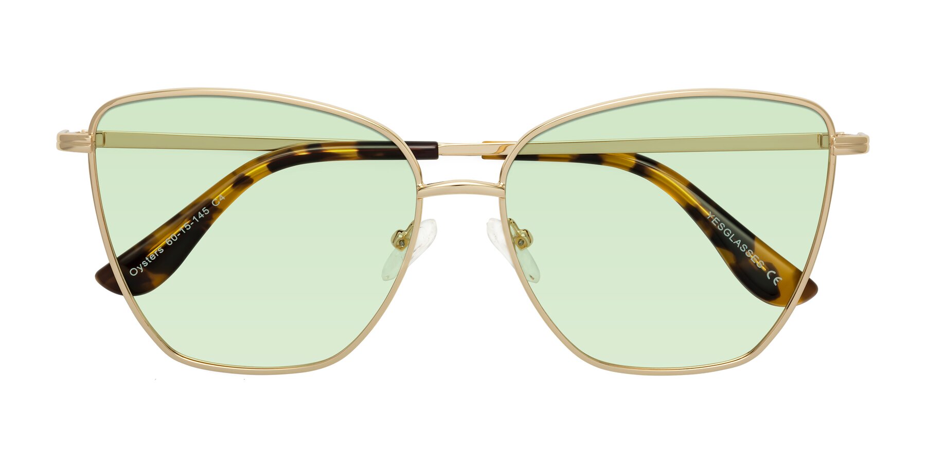 Folded Front of Oysters in Gold with Light Green Tinted Lenses