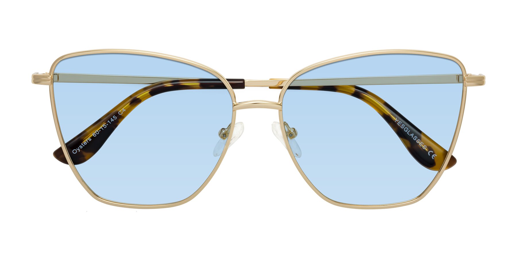 Folded Front of Oysters in Gold with Light Blue Tinted Lenses