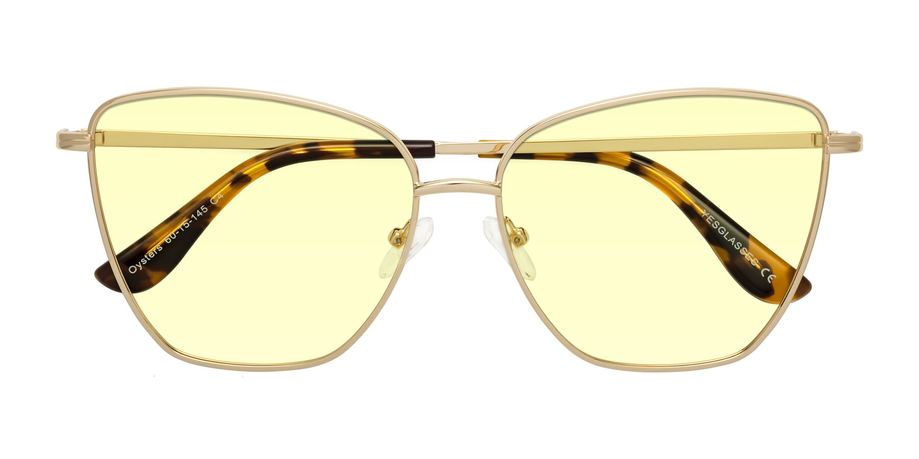 Folded Front of Oysters in Gold with Light Yellow Tinted Lenses