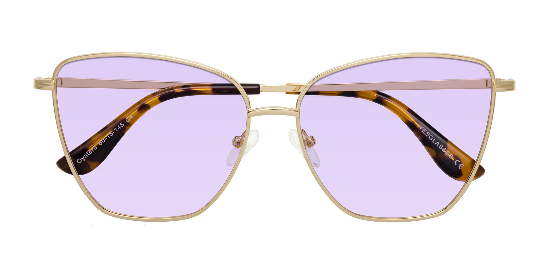 Folded Front of Oysters in Gold with Light Purple Tinted Lenses