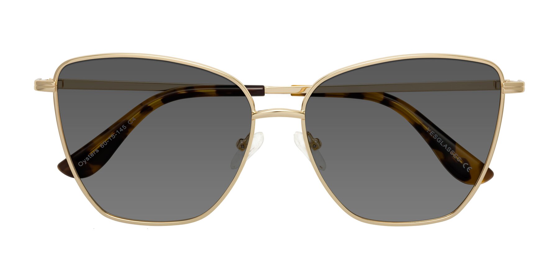 Folded Front of Oysters in Gold with Medium Gray Tinted Lenses