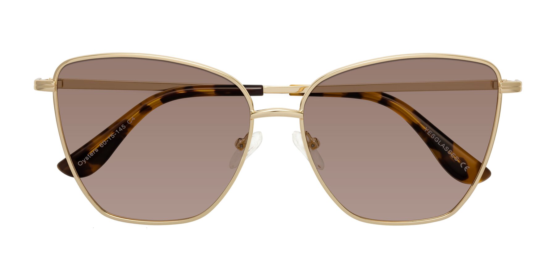 Folded Front of Oysters in Gold with Medium Brown Tinted Lenses