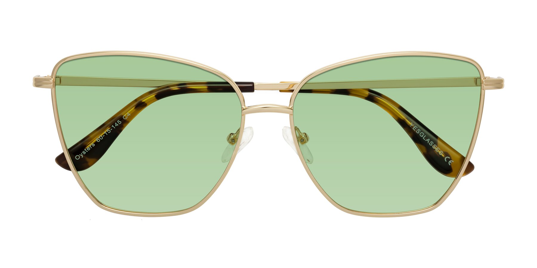 Folded Front of Oysters in Gold with Medium Green Tinted Lenses