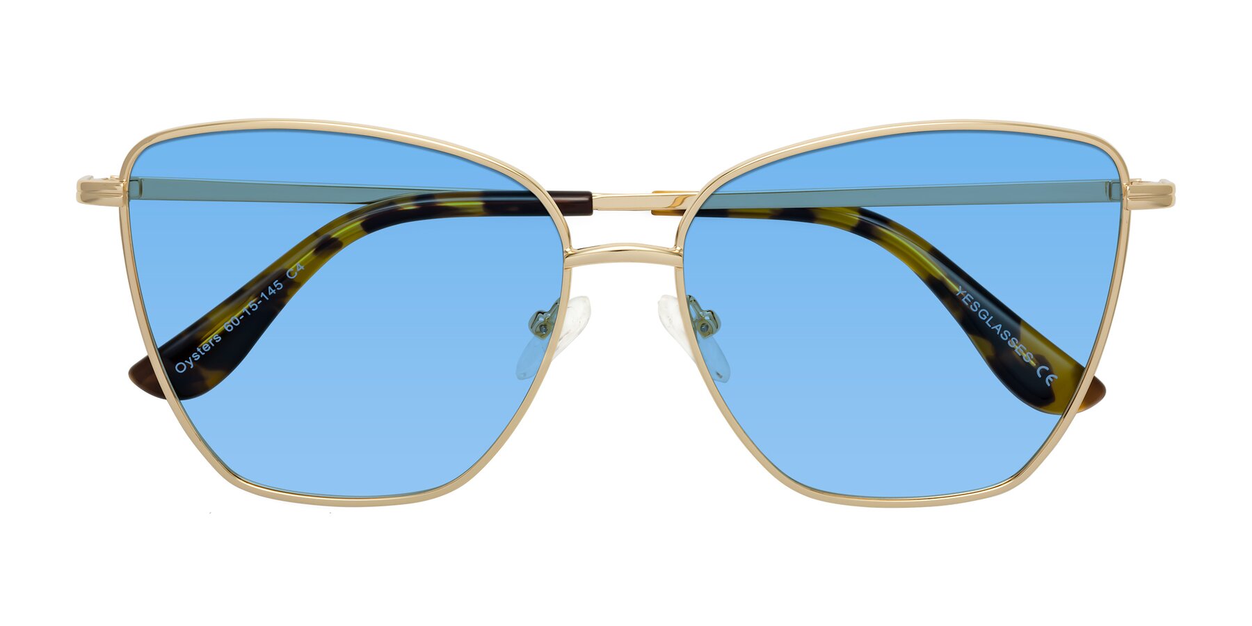 Folded Front of Oysters in Gold with Medium Blue Tinted Lenses